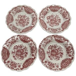 Vintage 1960s Ridgway Windsor‎ Pink Pattern Transferware Saucer Set Of 4 6"